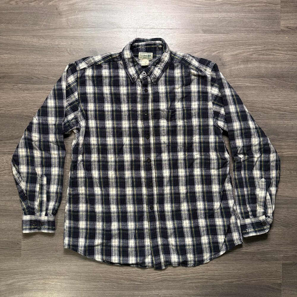 L.L. Bean Men’s Scotch Plaid Flannel Shirt - Navy/White